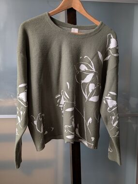 Women's Joie Green Floral Long Sleeve Button Back Sweater Size XL